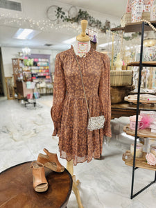 Mocha Floral Chiffon Dress