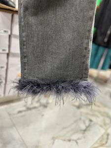 Fur Bottom Hem Jeans