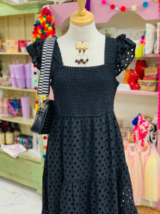 Priscilla Eyelet Black Dress