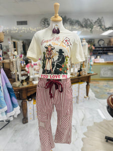 Raspberry Striped Drawstring Bottoms