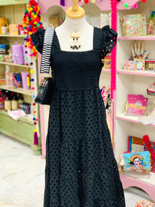 Priscilla Eyelet Black Dress