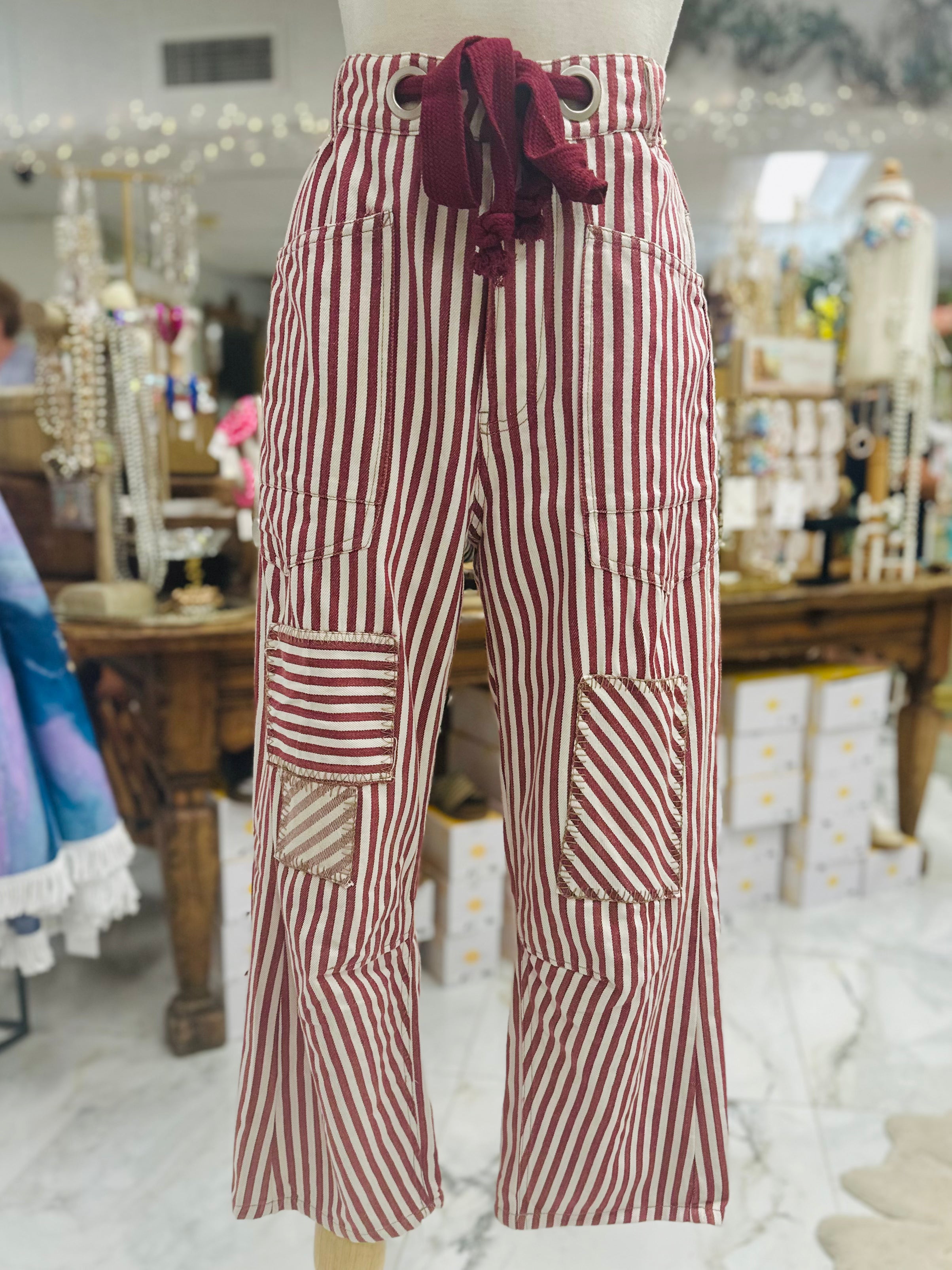 Raspberry Striped Drawstring Bottoms