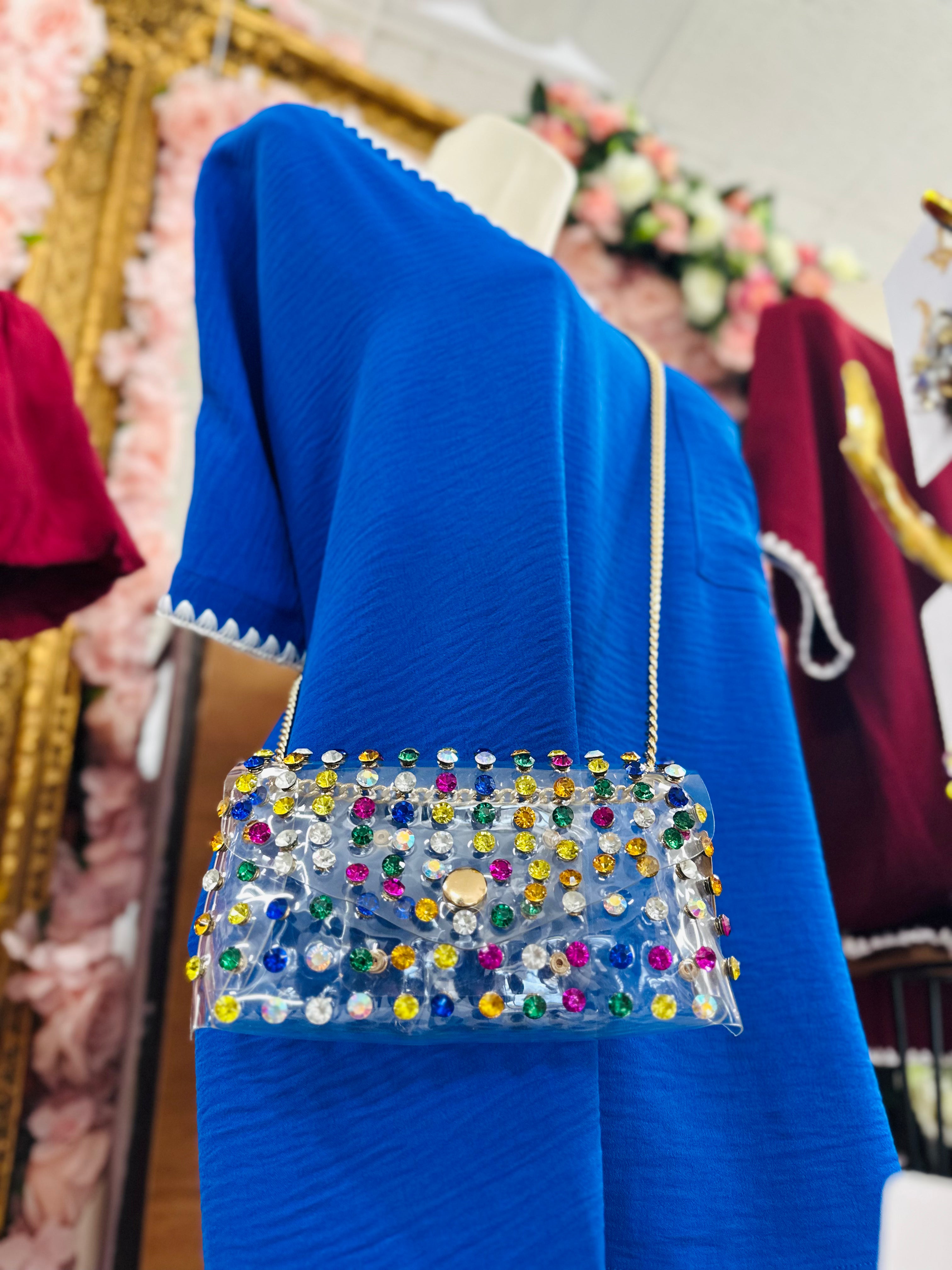 Clear Embellished Phone Bag