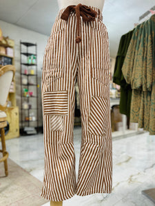 Caramel Striped Drawstring Bottoms