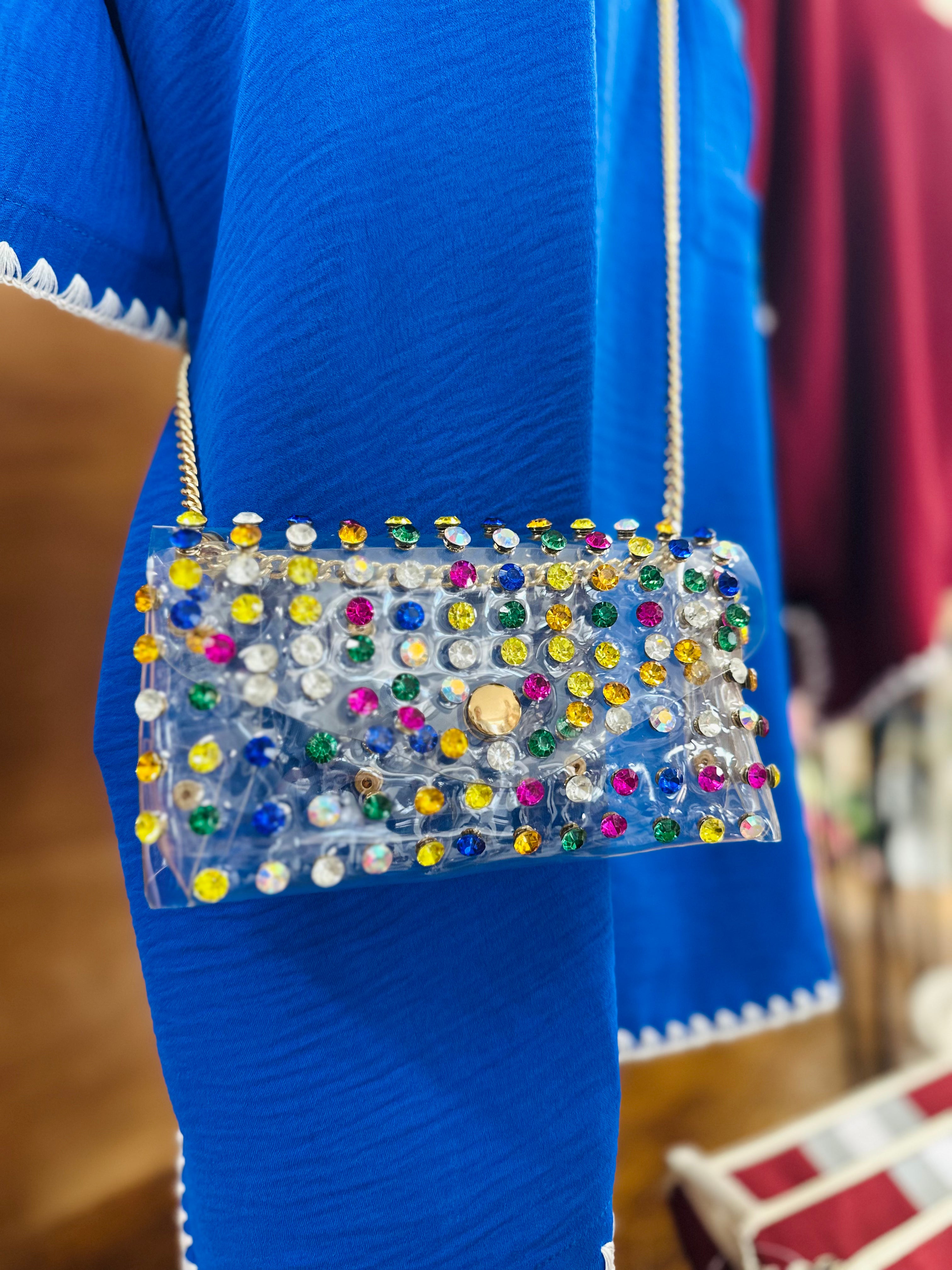 Clear Embellished Phone Bag