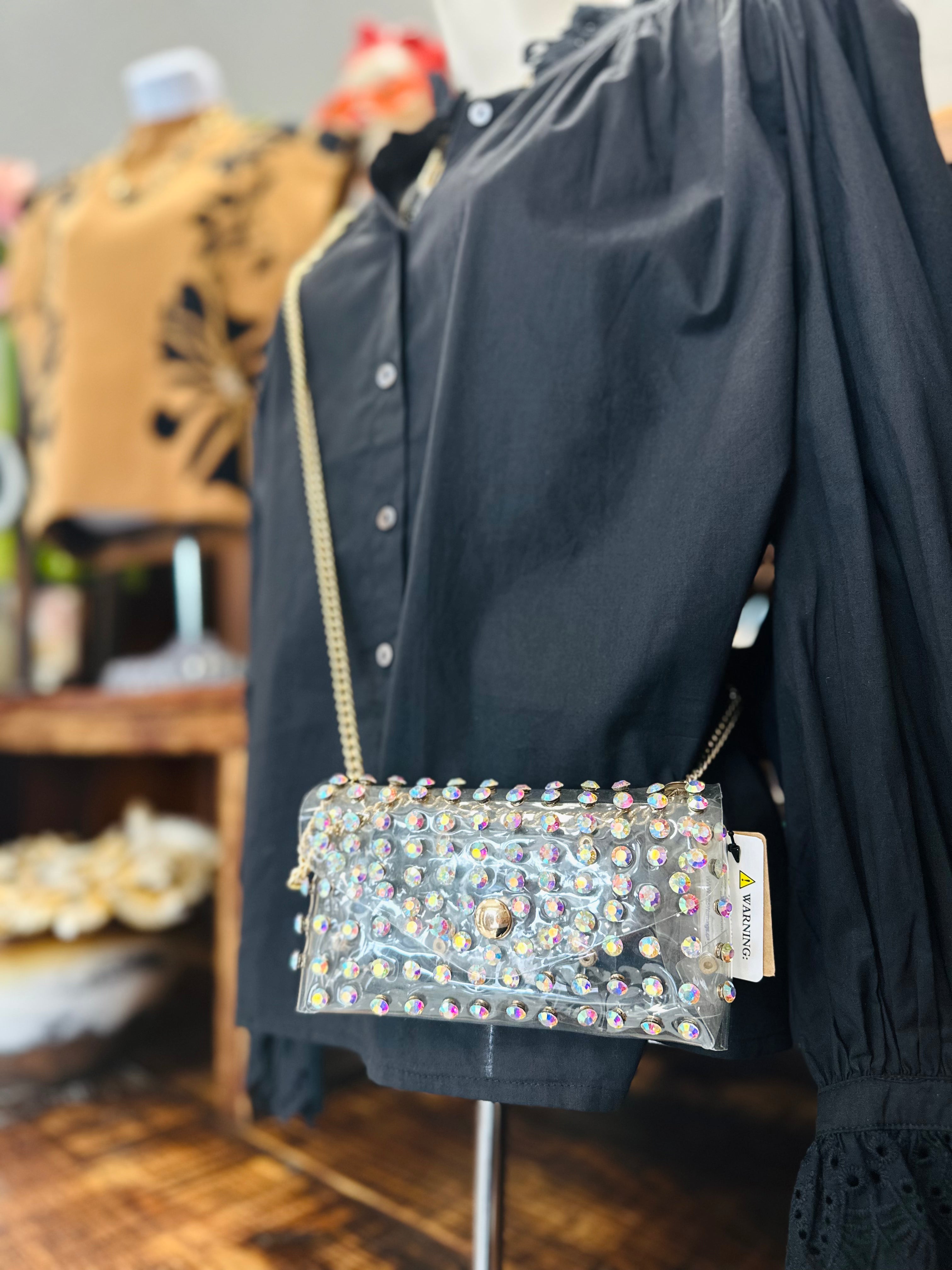 Clear Embellished Phone Bag