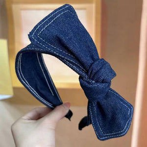 WOMEN DENIM WIDE-BRIMMED BOW HEADBAND