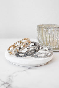 Sparkly Bangle stretch links Gold Gunmetal Silver tone