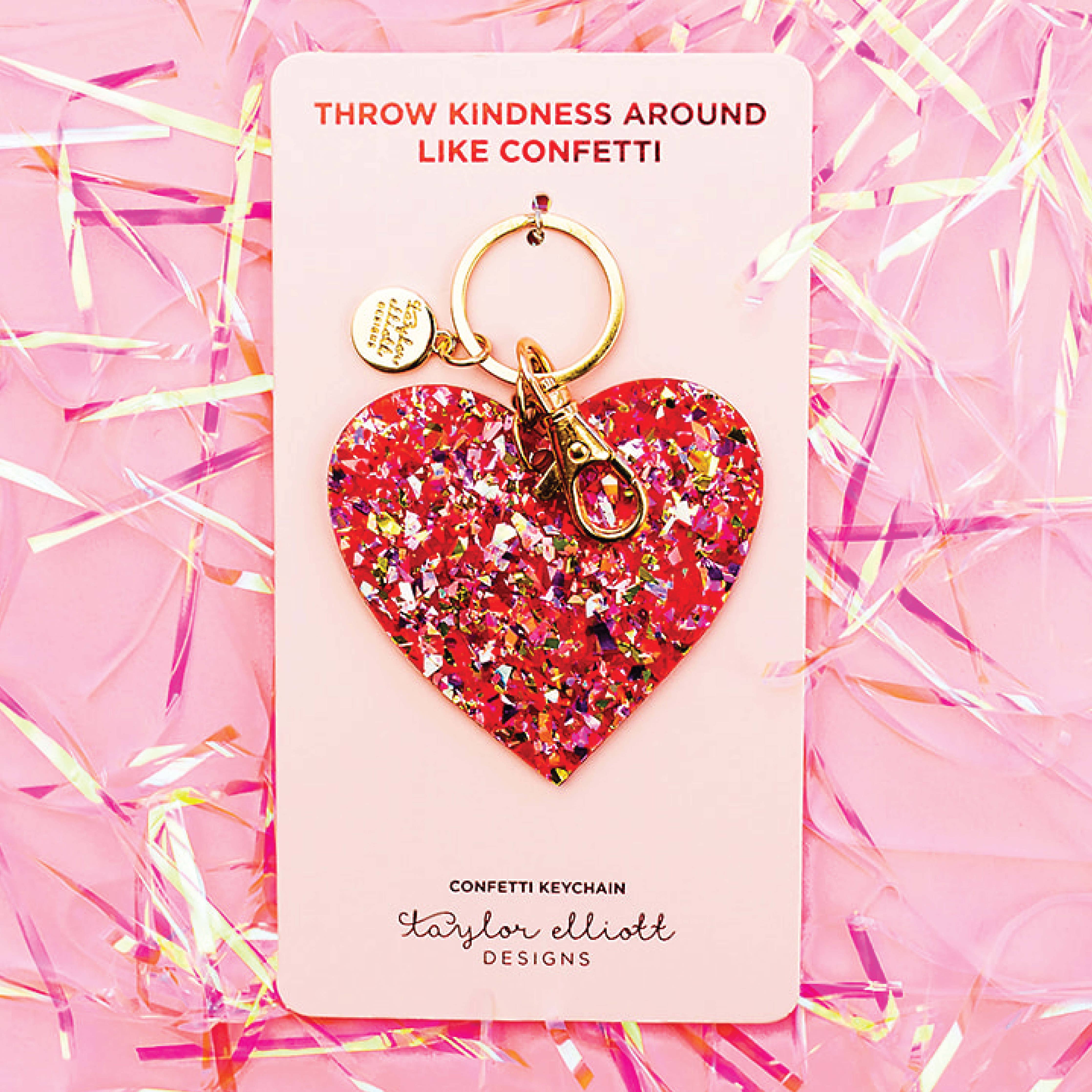 Keychain - Heart - Red + Pink Confetti