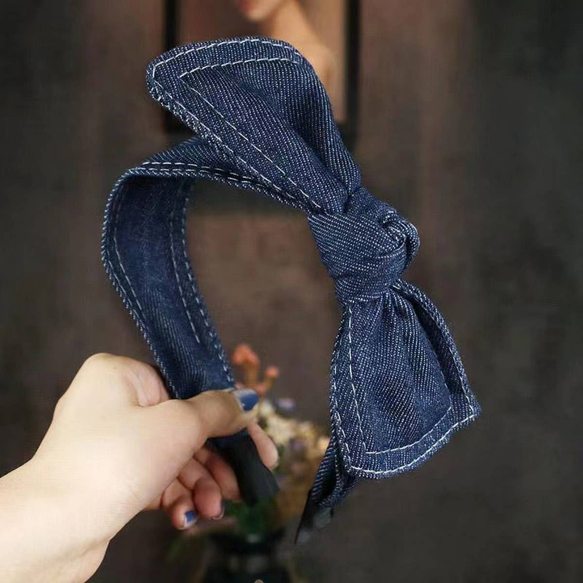 WOMEN DENIM WIDE-BRIMMED BOW HEADBAND