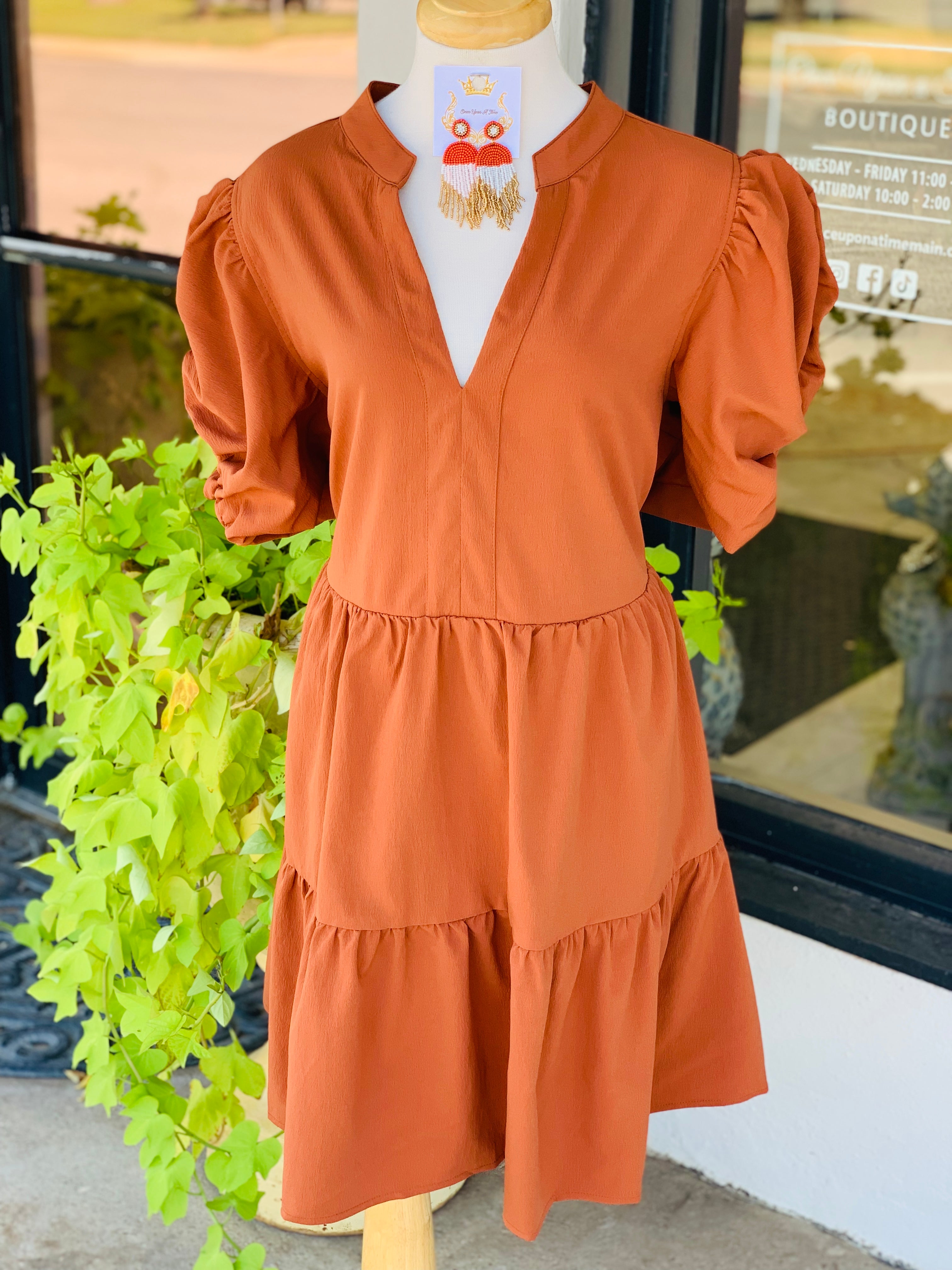 Women's Cognac Tiered Dress