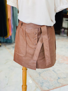 Brown Tie Waist Mini Skirt