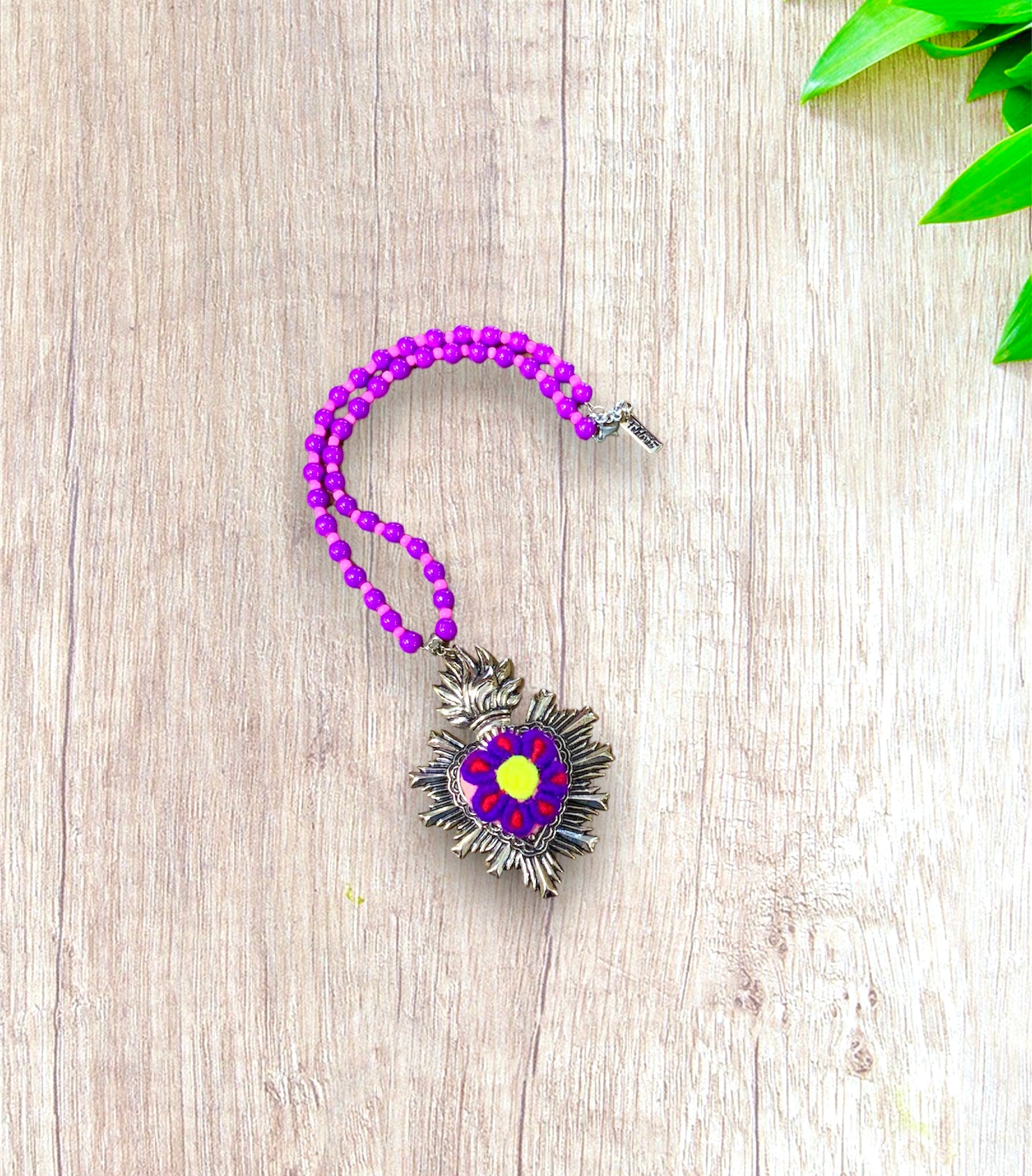 Purple Beaded Heart Necklace