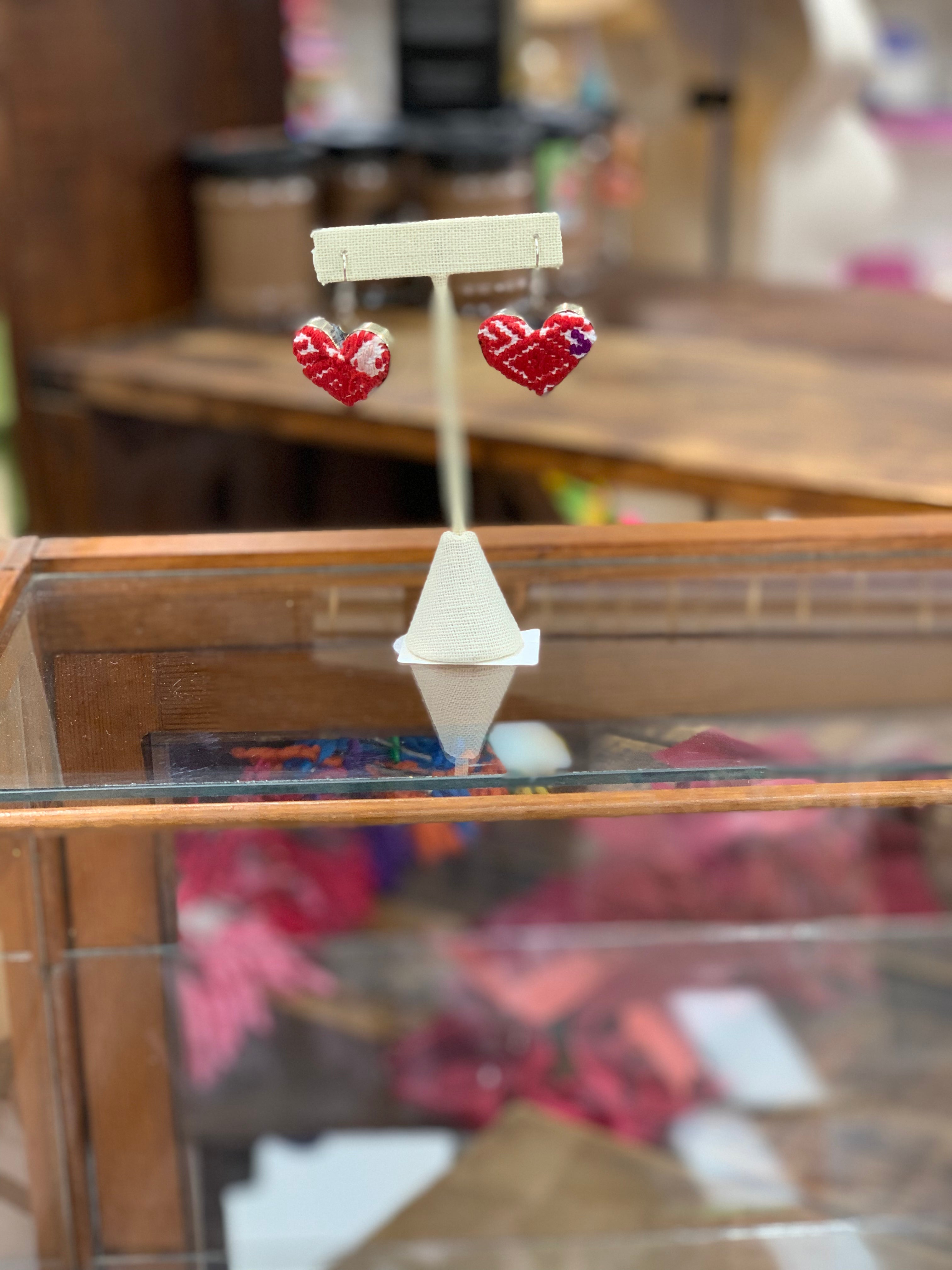 Embroidered Heart Earrings