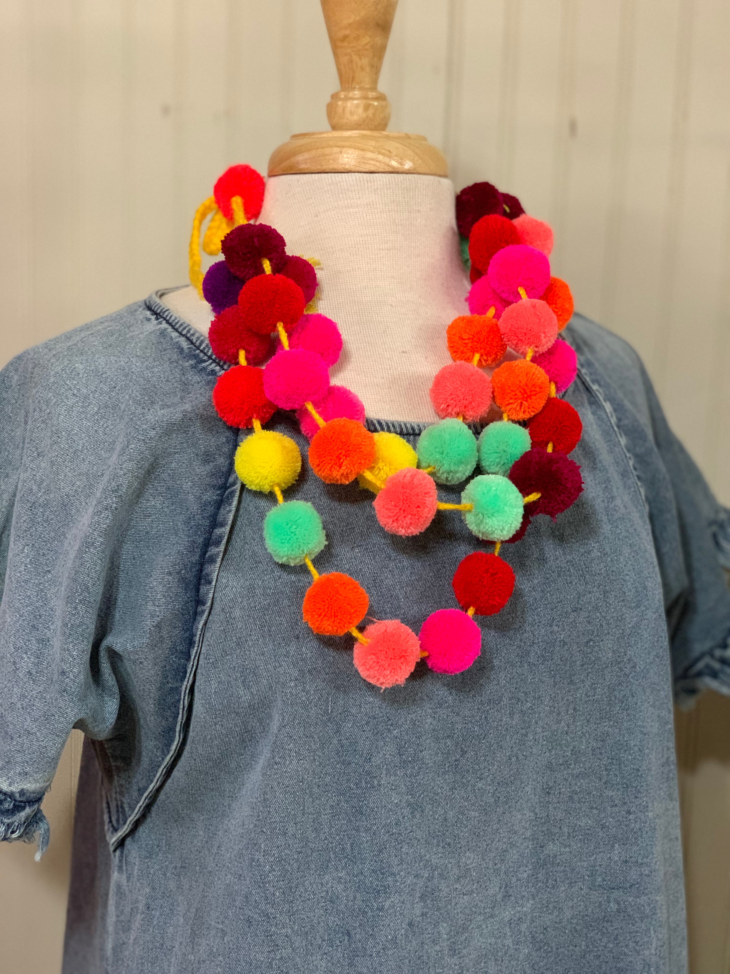 Colorful Pom Pom Necklace