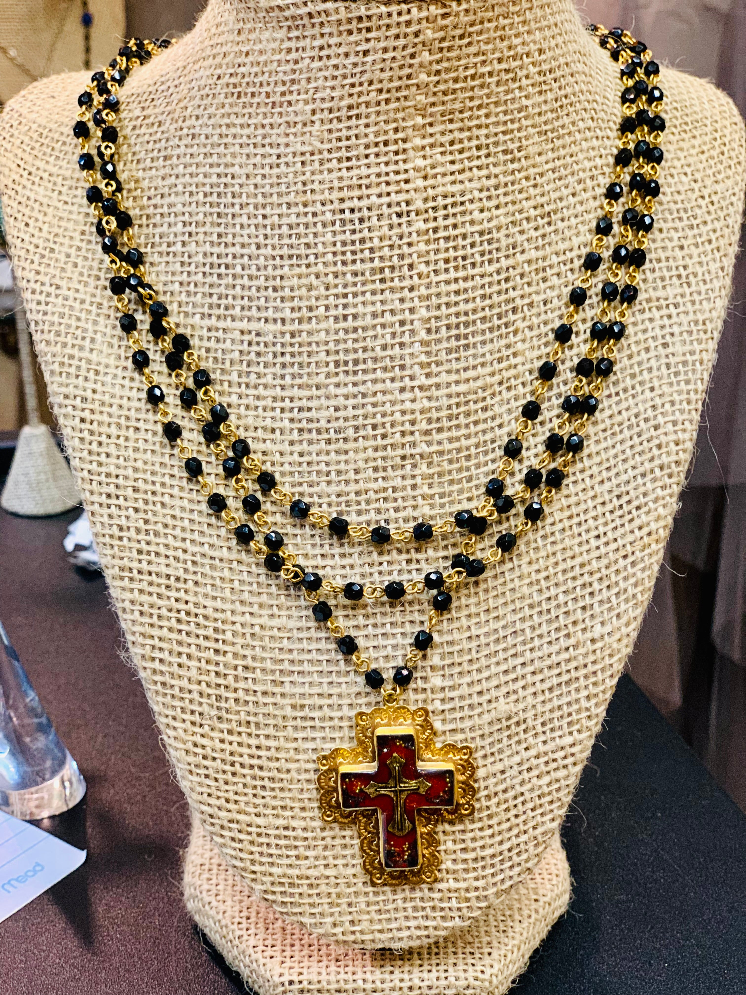 Red & Black Cross Necklace