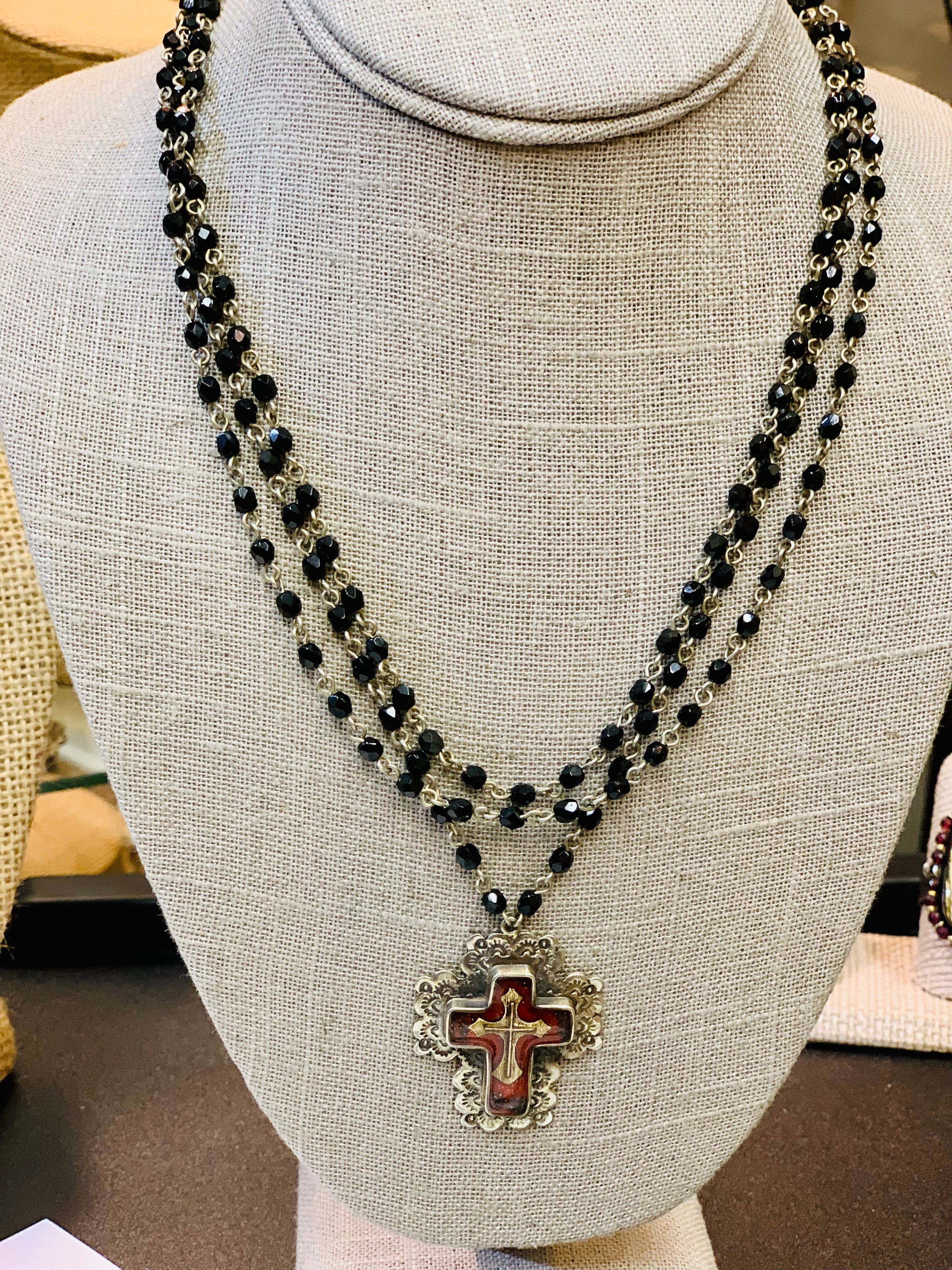 Red & Black Cross Necklace